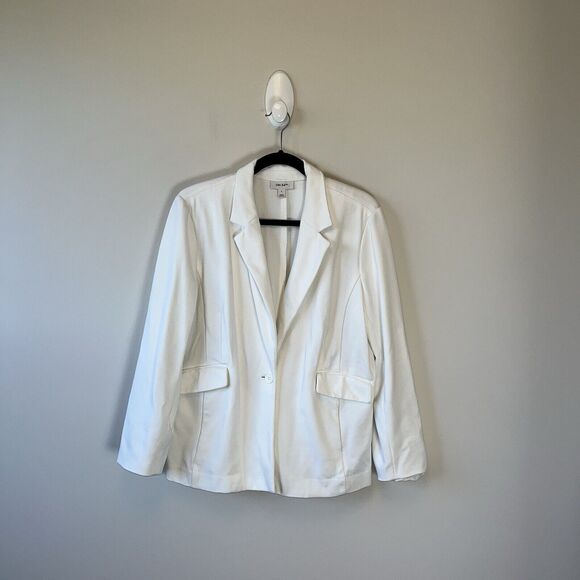 On 34th White Blazer Longline Stretch Knit One Button Unlined Size Large - Picture 13 of 13